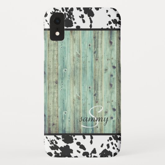 Rustikales Western Türkis Holz Kuhleder Monogramm Case-Mate iPhone Hülle (Rückseite)