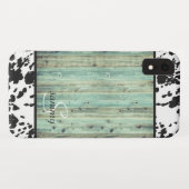 Rustikales Western Türkis Holz Kuhleder Monogramm Case-Mate iPhone Hülle (Rückseite (Horizontal))