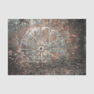 Rustikales Western-Vintage-Grau-Rost-Wagenrad Seidenpapier