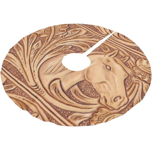 rustikales Westernlandleder-Reiterpferd Polyester Weihnachtsbaumdecke (Schrägansicht)