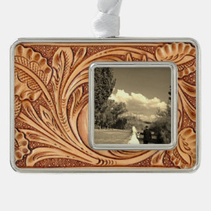 rustikales Westernlandleder-Reiterpferd Rahmen-Ornament Silber