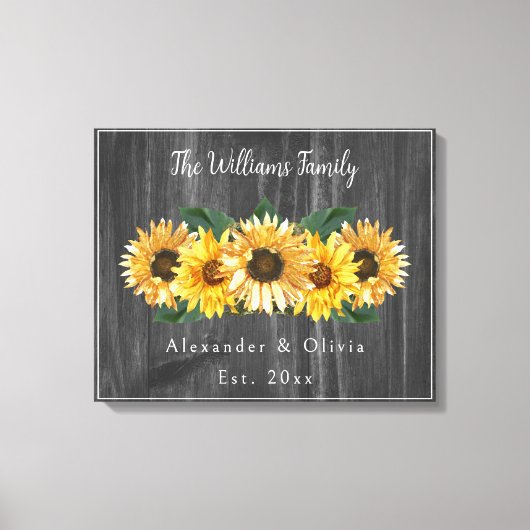 Rustikales Wetter Sonnenblume Hochzeitskanvas druc Leinwanddruck (Vorderseite)