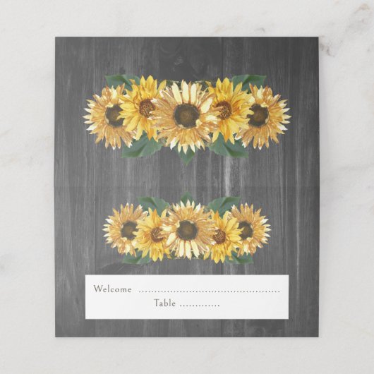 Rustikales Wetter Sonnenblumen Empfang Platzkarte (Außenseite Aufgefaltet)