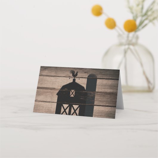 Rustikales Wetterfest aus schwarzem Holz Platzkarte (Rückseite)