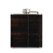 Rustikales Wetterschwarz-braunes Holz-Hochzeitsmon Flachmann (Rückseite)