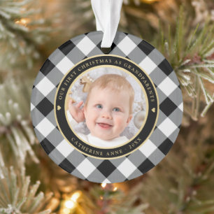 Rustikales White Black Kariert First Großeltern Fo Ornament