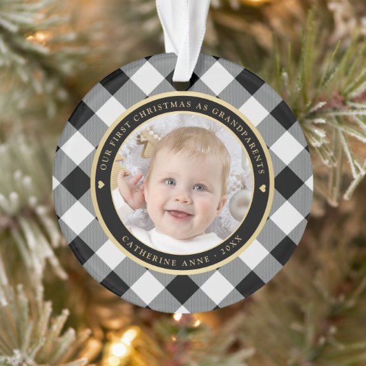 Rustikales White Black Kariert First Großeltern Fo Ornament (Baum)