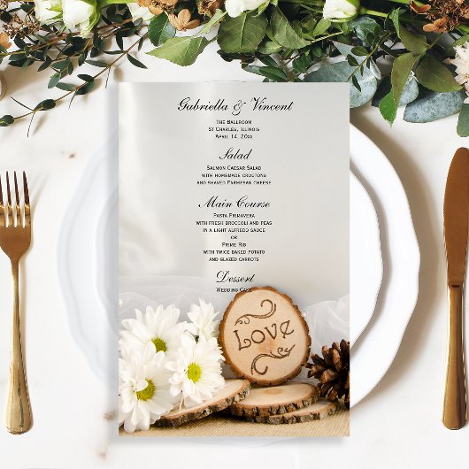 Rustikales White Daisies Woodland Wedding Menu