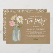 Rustikales White Daisy in Mason Jar Kraft Tee Part Einladung (Vorne/Hinten)