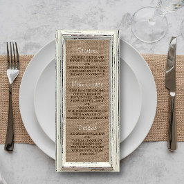 Rustikales White Frame & Burlap Wedding Menü