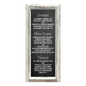 Rustikales White Frame & Chalkboard Wedding Menu Werbekarte (Vorne)