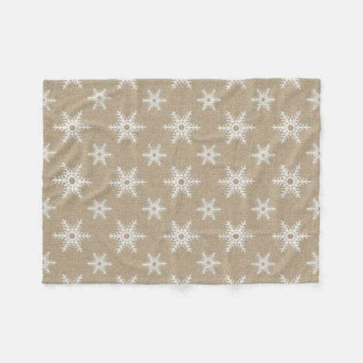Rustikales White Imitats Burlap Snowflake Muster Fleecedecke (Vorderseite (Horizontal))