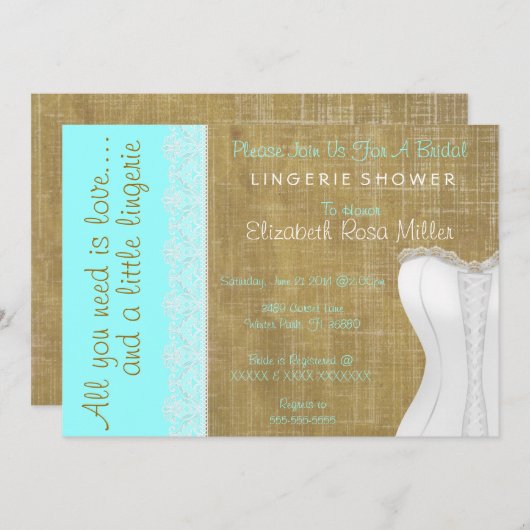 Rustikales White Lace Corset Lingerie Brautparty Einladung (Vorne/Hinten)