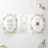 Rustikales White Magnolia Floral QR Code Hochzeit Dreifach Gefaltete Einladung (Innenseite)