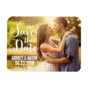 Rustikales White Script Wedding Foto Save the Date Magnet