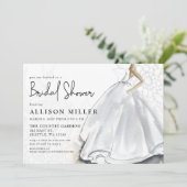 Rustikales White Wedding Dress Brautparty Einladung (Stehend Vorderseite)