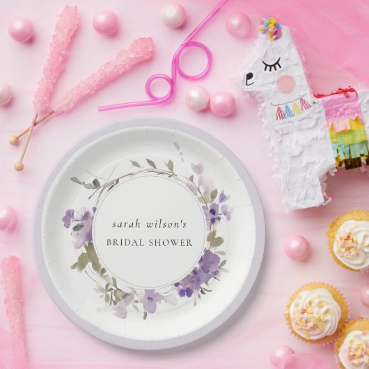 Rustikales Wiese Lilac Floral Wreath Brautparty Pappteller (Party)