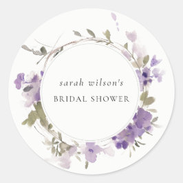Rustikales Wiese Lilac Floral Wreath Brautparty Runder Aufkleber