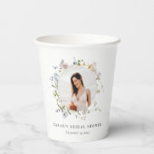 Rustikales Wiesenblumenkranz-Foto Brautparty Pappbecher (Rückseite)