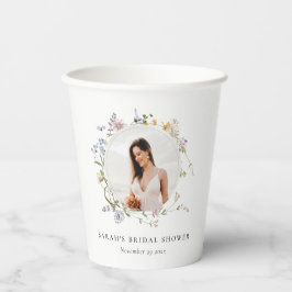 Rustikales Wiesenblumenkranz-Foto Brautparty Pappbecher