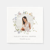 Rustikales Wiesenblumenkranz-Foto Brautparty Serviette (Vorderseite)