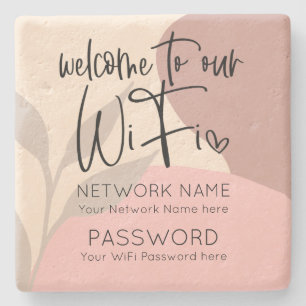 Rustikales WiFi Details Abstrakte Formen Blätter Steinuntersetzer