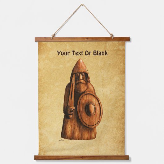 Rustikales Wiking Wandteppich Mit Holzrahmen (Vorderseite)