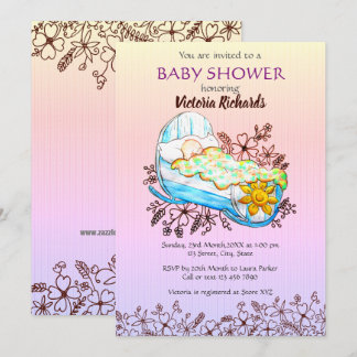 Rustikales Wildblume Baby in Cradle Baby Dusche Einladung