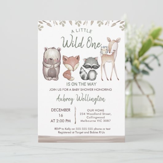 Rustikales Wildtier-Kinderdusche Einladung (Stehend Vorderseite)