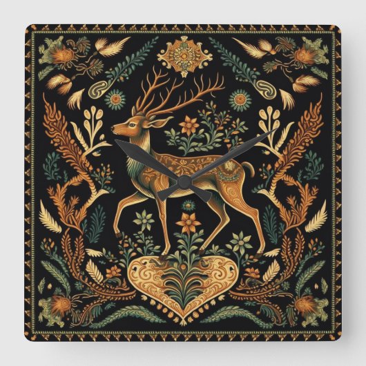 Rustikales Wildtier Quadratische Wanduhr (Vorderseite)