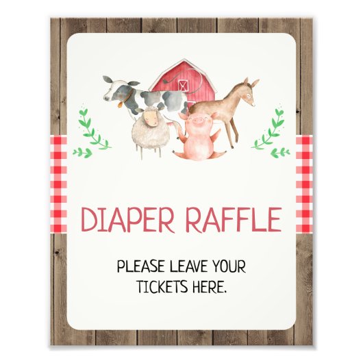 Rustikales Windeln Raffle Baby Duschzeichen Fotodruck (Vorne)
