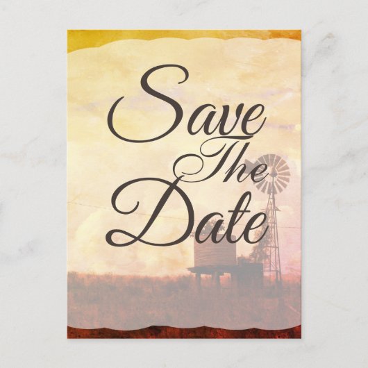 Rustikales Windmühle-Land Hochzeit Save the Date Ankündigungspostkarte (Vorderseite)