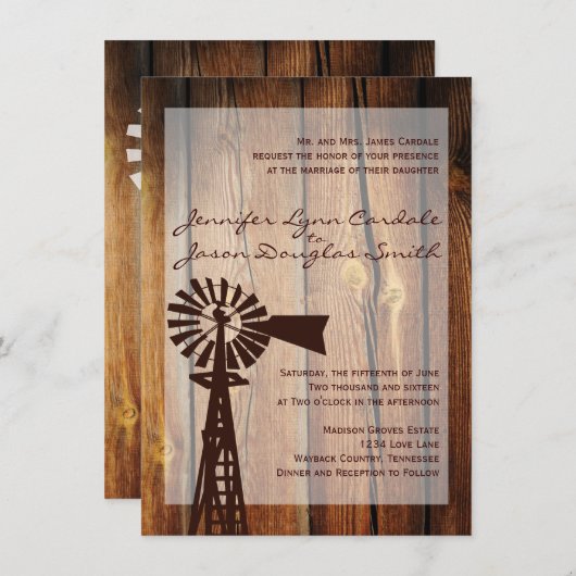 Rustikales Windmühle zum Hochzeitsfeiern Einladung (Vorne/Hinten)