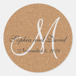 Rustikales Wine Cork Wedding Monogram Runder Aufkleber