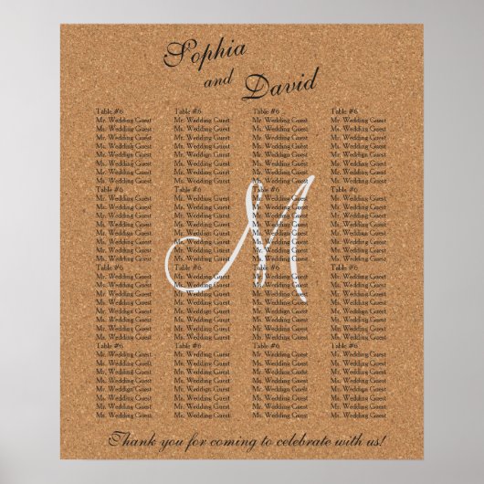 Rustikales Wine Cork Wedding Monogram Seating Char Poster (Vorne)