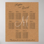 Rustikales Wine Cork Wedding Monogram Seating Char Poster (Vorne)