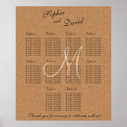 Rustikales Wine Cork Wedding Monogram Seating Char Poster (Vorne)