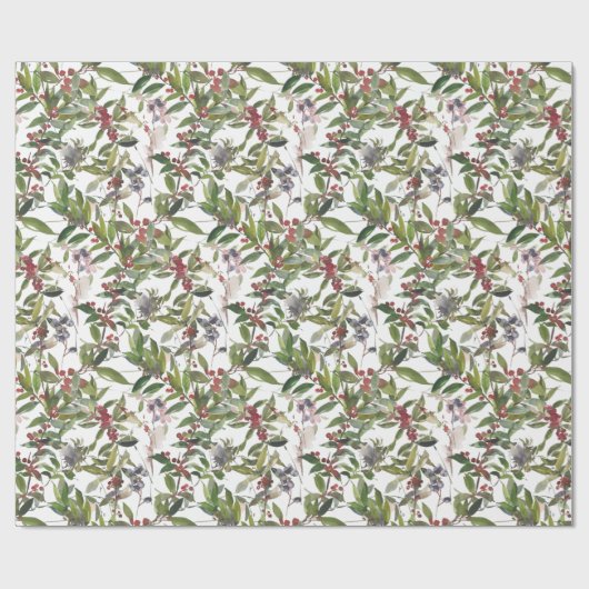 Rustikales Winter Berries Urlaubspapier Geschenkpapier (Flach)