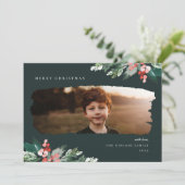 Rustikales Winter Berry Greenery Foto Feiertagskarte (Stehend Vorderseite)