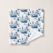 Rustikales Winter Blue Mountain Muster Badhandtuch Set (Waschlappen)