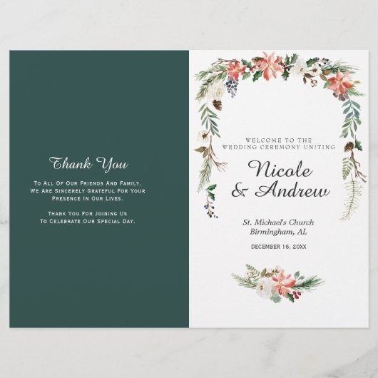 Rustikales Winter-Blumen-Hochzeitsprogramm gefalte (Vorderseite)