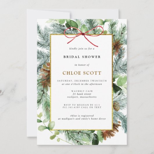 Rustikales Winter Botanisches Brautparty Einladung (Vorderseite)