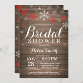 Rustikales Winter Brautparty Rote Schneeflocke Einladung (Vorne/Hinten)