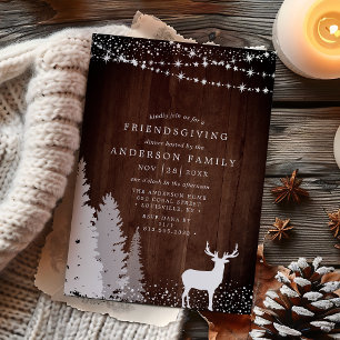 Rustikales Winter Deer Woodland Freundliches Abend Einladung