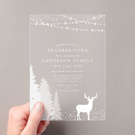 Rustikales Winter Dei Woodland Erntedank Dinner Acryleinladungen (Insitu (Handheld))
