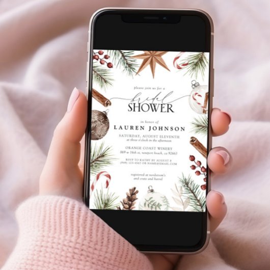 Rustikales Winter Evergreen Berry Brautparty Einladung