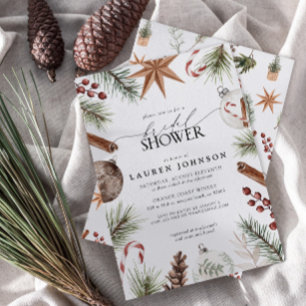 Rustikales Winter Evergreen Berry Brautparty Einladung