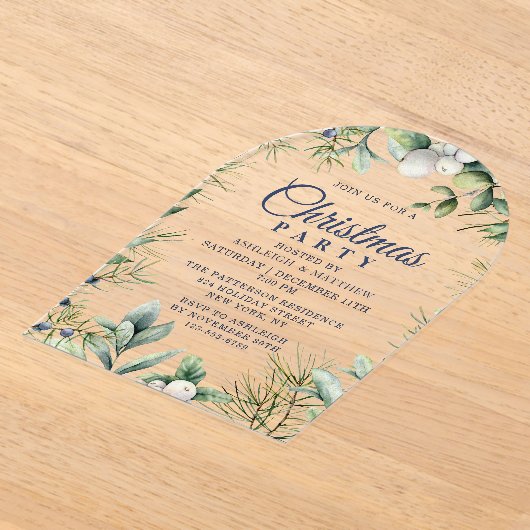 Rustikales Winter Floral Weihnachten Party Acryleinladungen (Ablage )