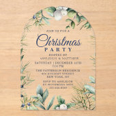 Rustikales Winter Floral Weihnachten Party Acryleinladungen (Vorderseite)