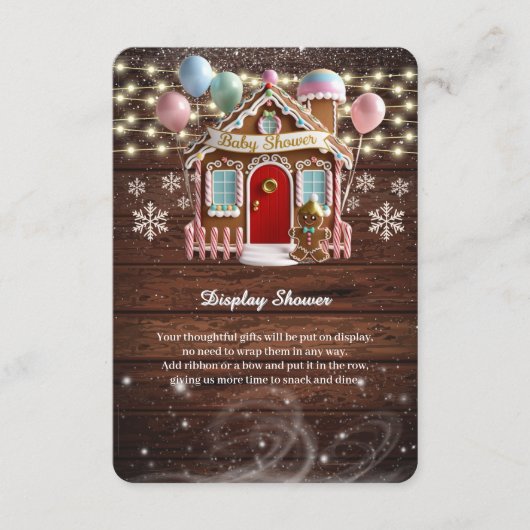 Rustikales Winter Gingerbrett Haus Babydusche Begleitkarte (Vorderseite)